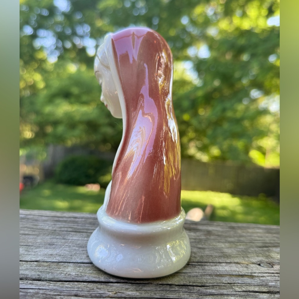 GORT VINTAGE 1940 MADONNA MARY PINK VEIL BUST BONE CHINA SIGNED "M. FLORENCE - Picture 2 of 6